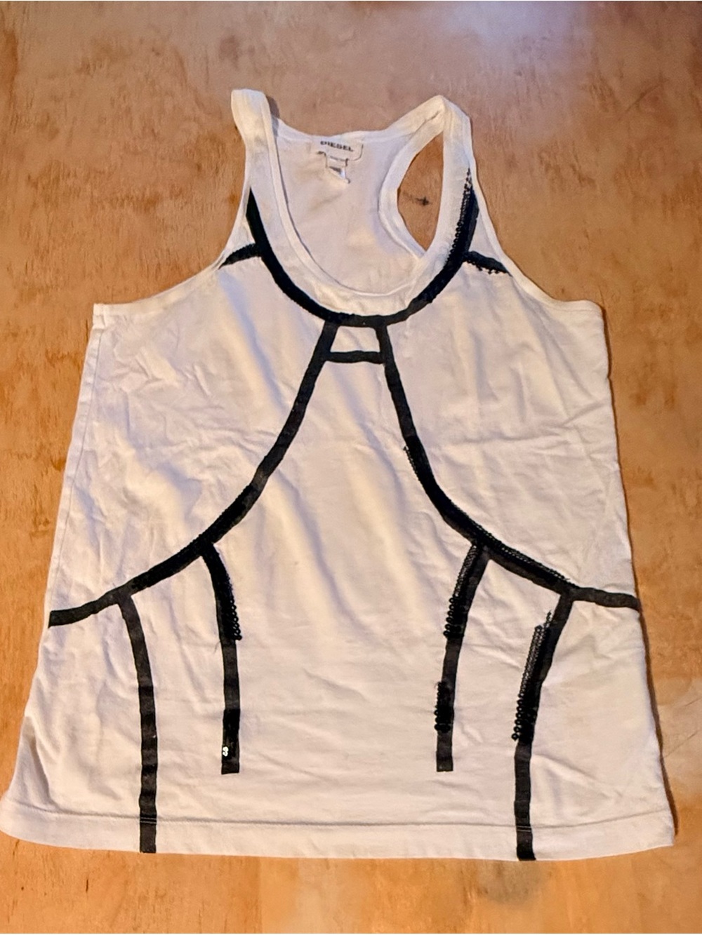 Y2K Vintage Diesel White Racerback Tank with Black Graphic Lines